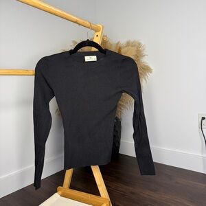 Black Ribbed Long Sleeve Top